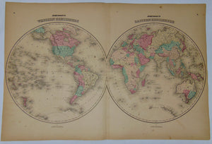 [MAP] c. 1860 Johnson's Western Hemisphere &amp; Johnson's Eastern Hemisphere