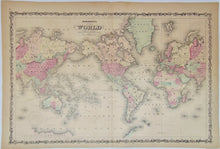 Load image into Gallery viewer, [MAP] Johnson&#39;s Map of the World on Mercator&#39;s Projection