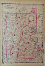 Load image into Gallery viewer, [MAP] Johnson&#39;s New Hampshire and Vermont (c. 1860)