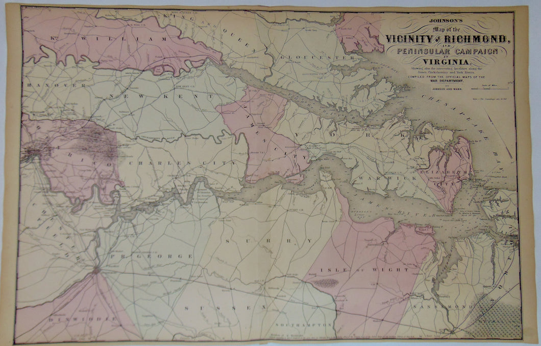 [CIVIL WAR MAP] Johnson's Map of the Vicinity of Richmond, and Peninsular Campaign in Virginia