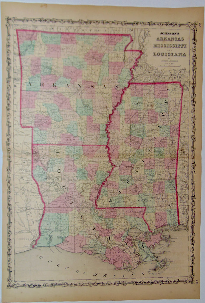 [MAP] Johnson's Arkansas, Mississippi, and Louisiana (c. 1860)