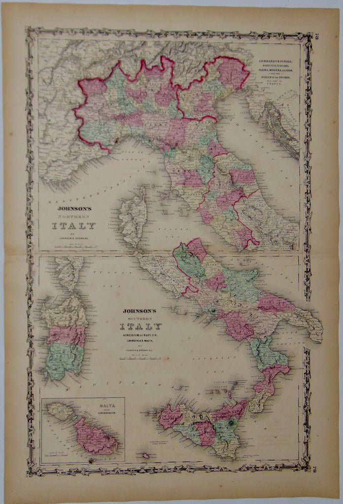 [MAP] Johnson's Northern Italy [with] Johnson's Southern Italy (c. 1861)