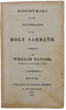 Taylor. Discourses on the Sanctification of the Holy Sabbath (1813)