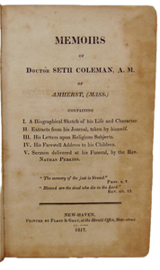 1817 Memoirs of Doctor Seth Coleman, Deacon First Church Amherst