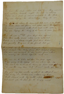 Manuscript poem DEATH by DROWNING of the child Martha Stevens of Factoryville