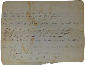 Manuscript poem DEATH by DROWNING of the child Martha Stevens of Factoryville