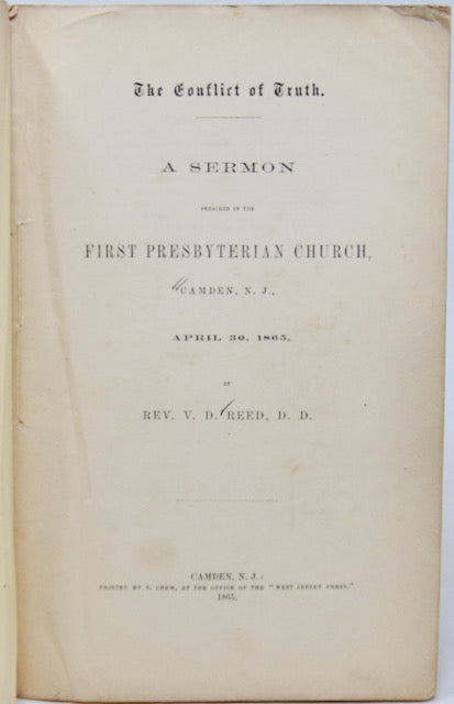 Reed, V. D. The Conflict of Truth, 1865 American Civil War Sermon ...