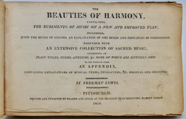 Lewis, Freeman. The Beauties of Harmony (1818) Shape-Note Tunebook