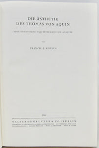 Kovach. Die Ästhetik Des Thomas Von Aquin