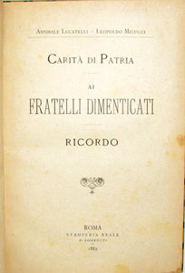 Carita di Patria. Ai Fratelli Dimenticati. Ricordo. (1889)