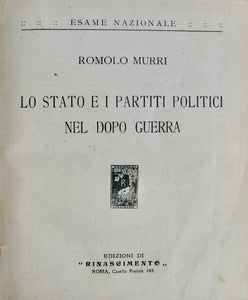 Murri, Romolo. Lo Stato e i Partiti Politici nel dopo Guerra (Rinascimento Rivista Trimestrale)