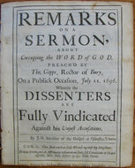 Owen, James. Remarks on a Sermon, about Corrupting the Word of God. Preach'd by Tho. Gipps...Wherein the Dissenters are Fully Vindicated Against his Unjust Accusations