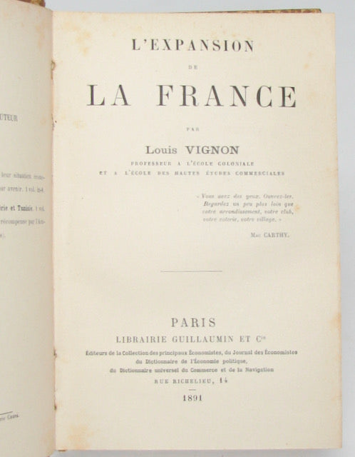 Vignon, Louis. L'Expansion de la France (1891) – Haaswurth Books